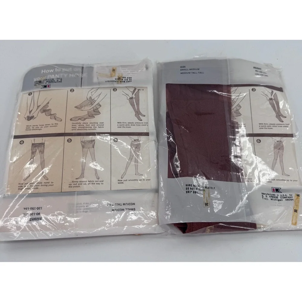 S.S. Kresge Panty Hose Nylons M Tall Cinnamon New Vintage Seamless 2pk‎ AM-4/300